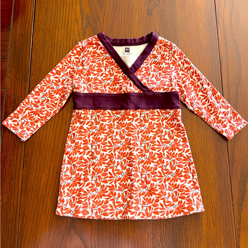 Tea collection, SizeM,12-18 months dress, orange, brown and cream in color